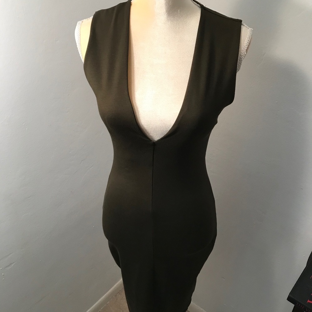 Army green low cut dress.